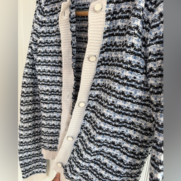 Truth By Republic Quiet Luxury Knit Cardigan XS Blue with Cream Trim - Picture 3 of 6